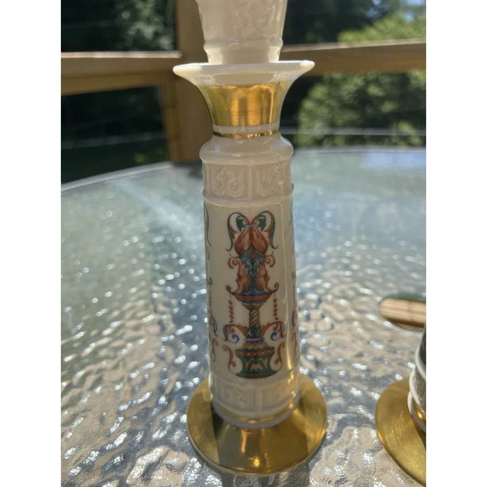 Vintage set of Lenox China 24K Trimmed Gold Lido Candlesticks 8
